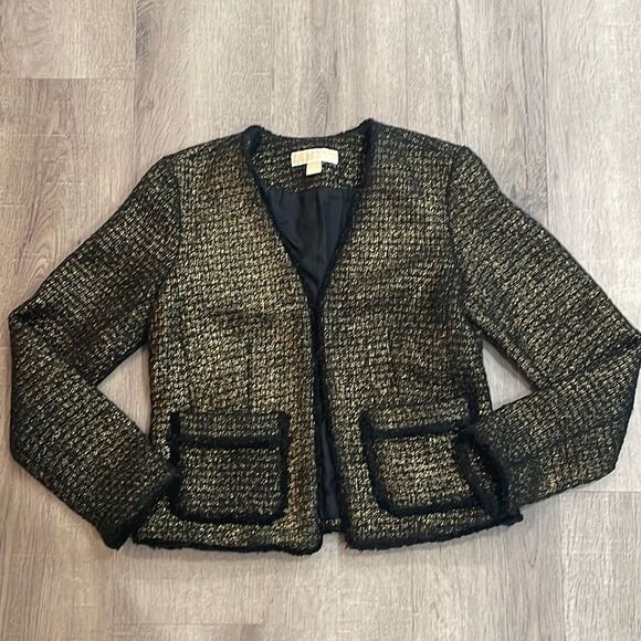 Michael Kors Blank and Gold Tweed Suit Fashion Blazer Size 2 - Picture 1 of 5